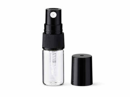 2 ml Glasflakon mit freiliegendem Sprühkopf und abgenommener Schutzkappe