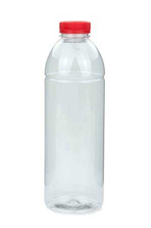 1000 ml PET-Smoothie-Flasche transparent, Ø 81,0 mm, Verschluss rot