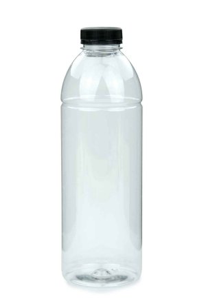 1000 ml R-PET-Smoothie-Flasche transparent, Ø 81,0 mm, Verschluss schwarz