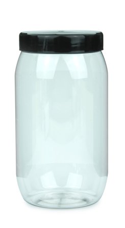 1.000 ml PET-Weithalstiegel 82 klar, rund (82 RTS) – Deckel schwarz, glänzend, Dichtkonus