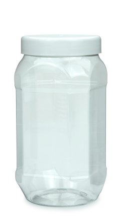 1.000 ml PET-Weithalstiegel 82 klar, achteckig (82 RTS) – Deckel weiß, glänzend, Dichtkonus