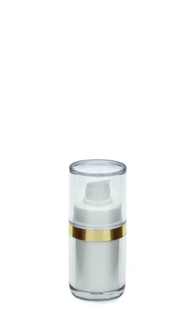15 ml Airless Spender - Lusso - weiß, Kopf weiß/gold, Kappe klar