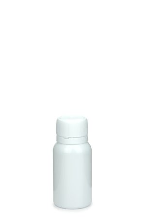15 ml PET-Mini-Flasche weiß, Ø 25,5 mm, Verschluss weiß