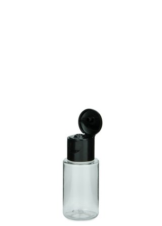 20 ml PET-Flasche transparent, Ø 26,5 mm, Klappverschluss schwarz