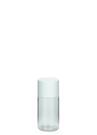 20 ml PET-Flasche transparent, Ø 26,5 mm, doppelwandiger Verschluss, kantig weiß