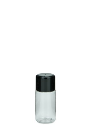 20 ml PET-Flasche transparent, Ø 26,5 mm, doppelwandiger Verschluss, soft schwarz
