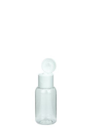 25 ml PET-Flasche transparent, Ø 28,5 mm, Klappverschluss weiß