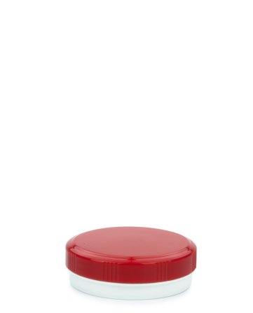 25 ml PP-Cremetiegel weiß, flach – Deckel rot