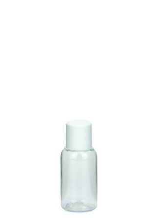 25 ml PET-Flasche transparent, Ø 28,5 mm, Schraubverschluss (Mini-Gewinde) weiß