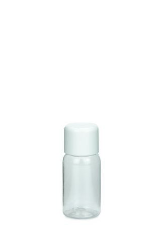 25 ml PET-Flasche transparent, Ø 28,5 mm, doppelwandiger Verschluss, soft weiß
