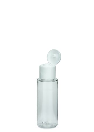 30 ml PET-Flasche transparent, Ø 26,5 mm, Klappverschluss weiß