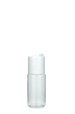 30 ml PETG-Flasche transparent, Ø 29,5 mm, Disc-Top-Verschluss weiß
