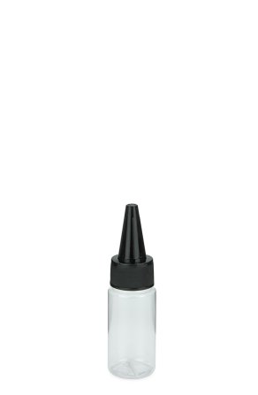 30 ml PETG-Dosierflasche transparent, Ø 29,5 mm, Schraubkappe schwarz