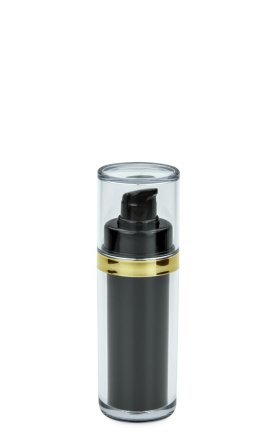 30 ml Airless Spender - Lusso - schwarz, Kopf schwarz/gold, Kappe klar