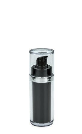 30 ml Airless Spender - Lusso - schwarz, Kopf schwarz/silber, Kappe klar