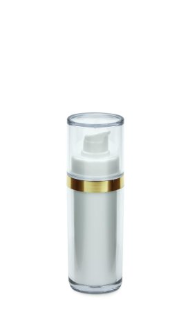 30 ml Airless Spender - Lusso - weiß, Kopf weiß/gold, Kappe klar