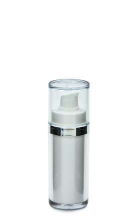 30 ml Airless Spender - Lusso - weiß, Kopf weiß/silber, Kappe klar