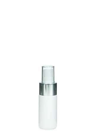 30 ml PETG-Flasche weiß, Ø 29,5 mm, Lotionpumpe weiß/Metall
