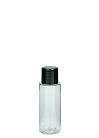 30 ml PET-Flasche transparent, Ø 26,5 mm, Schraubverschluss (Mini-Gewinde) schwarz