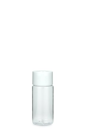 30 ml PETG-Flasche transparent, Ø 29,5 mm, Schraubverschluss mit Spritzeinsatz weiß