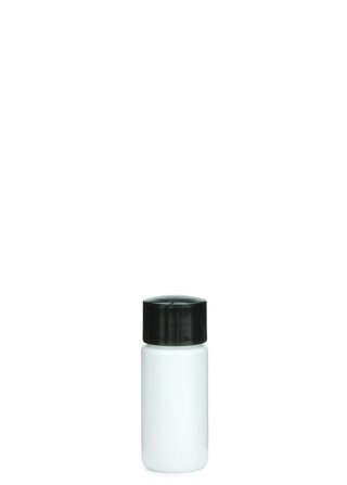30 ml PETG-Flasche weiß, Ø 29,5 mm, Schraubverschluss schwarz