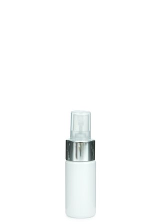30 ml PETG-Flasche weiß, Ø 29,5 mm, Sprühzerstäuber, Luxury-Ausführung natur