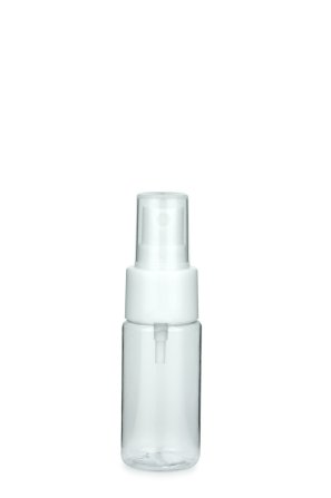 30 ml PETG-Flasche transparent, Ø 29,5 mm, Sprühzerstäuber weiß, glatt