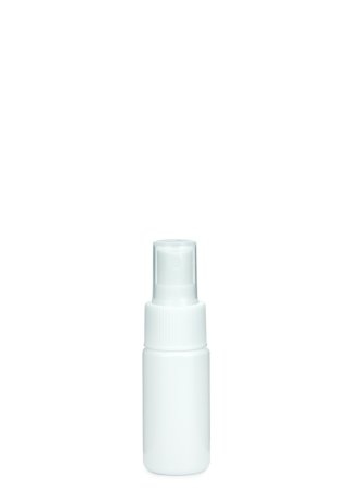 30 ml PETG-Flasche weiß, Ø 29,5 mm, Sprühzerstäuber weiß, geriffelt