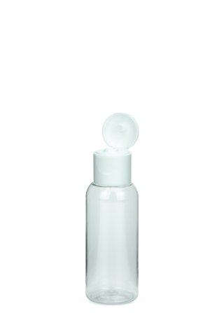 35 ml PET-Flasche transparent, Ø 28,5 mm, Klappverschluss weiß
