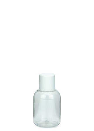 35 ml PET-Flasche transparent, Ø 34,0 mm, Schraubverschluss (Mini-Gewinde) weiß