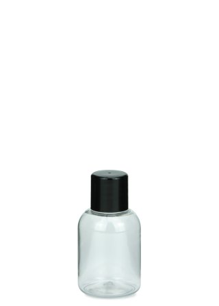 35 ml PET-Flasche transparent, Ø 34,0 mm, Schraubverschluss (Mini-Gewinde) schwarz