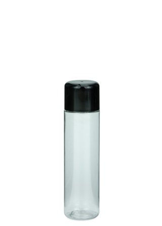 40 ml PET-Flasche transparent, Ø 26,3 mm, doppelwandiger Verschluss, soft schwarz