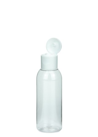 50 ml PET-Flasche transparent, Ø 31,5 mm, Klappverschluss weiß