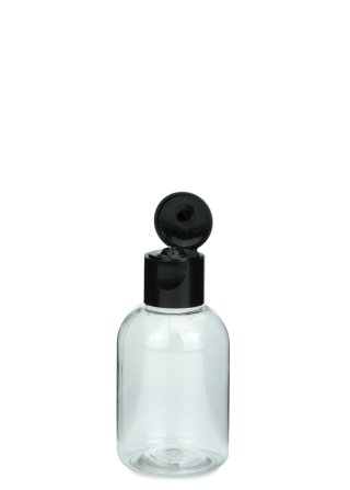 50 ml PET-Flasche transparent, Ø 37,8 mm, Klappverschluss schwarz