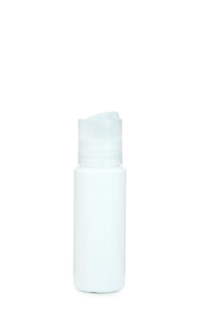 50 ml PETG-Flasche weiß, Ø 32,0 mm, Disc-Top-Verschluss transparent