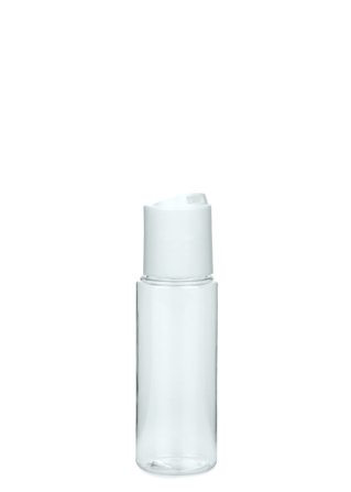 50 ml PETG-Flasche transparent, Ø 32,0 mm, Disc-Top-Verschluss weiß