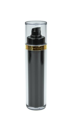 50 ml Airless Spender - Lusso - schwarz, Kopf schwarz/gold, Kappe klar