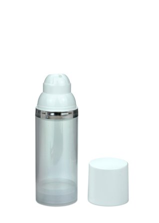 50 ml Airless Spender - Medio - klar, Kopf weiß/silber, Kappe weiß - Self Closing