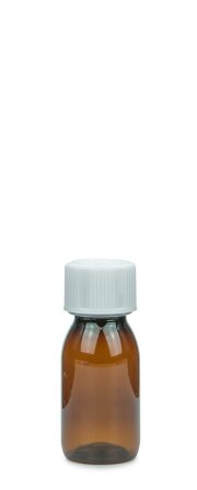50 ml PET-Laborflasche KISI braun, Ø 38,0 mm, Verschluss weiß