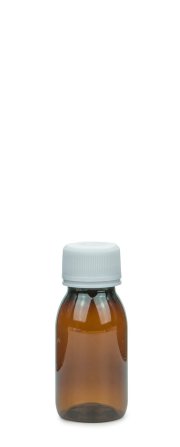 50 ml PET-Laborflasche Standard braun, Ø 38,0 mm, Verschluss weiß