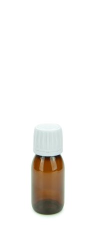 50 ml PET-Laborflasche Ausgießer braun, Ø 38,0 mm, Verschluss weiß