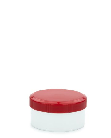 50 ml PP-Cremetiegel weiß, flach – Deckel rot