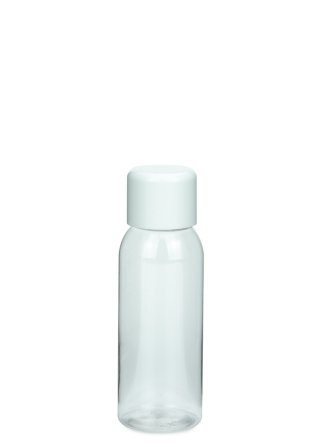 50 ml PET-Flasche transparent, Ø 31,5 mm, doppelwandiger Verschluss, soft weiß