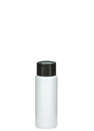 50 ml PETG-Flasche weiß, Ø 32,0 mm, Schraubverschluss schwarz