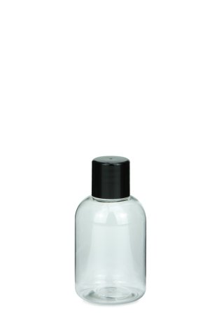 50 ml PET-Flasche transparent, Ø 37,8 mm, Schraubverschluss (Mini-Gewinde) schwarz