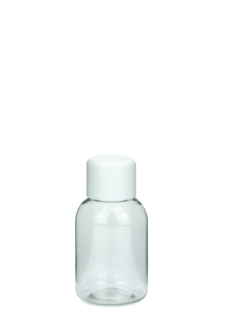 50 ml PET-Flasche transparent, Ø 37,8 mm, doppelwandiger Verschluss, soft weiß
