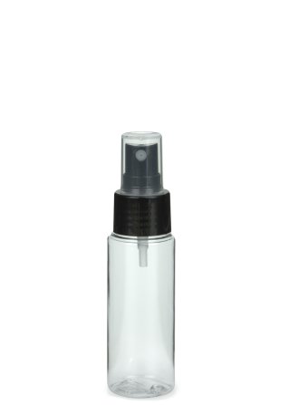50 ml PETG-Flasche transparent, Ø 32 mm, Sprühzerstäuber schwarz, glatt