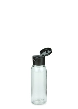 60 ml PET-Flasche transparent, Ø 34,3 mm, Klappverschluss schwarz