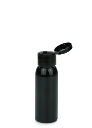 60 ml PET-Flasche schwarz, Ø 34,3 mm, Klappverschluss schwarz