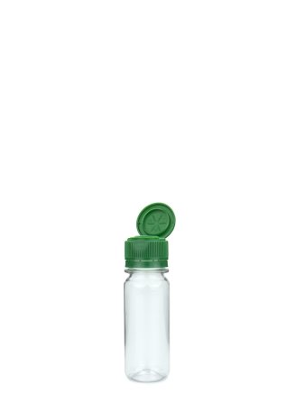 60 ml PET-Speiseöl-Flasche transparent, Ø 34,0 mm, Verschluss grün
